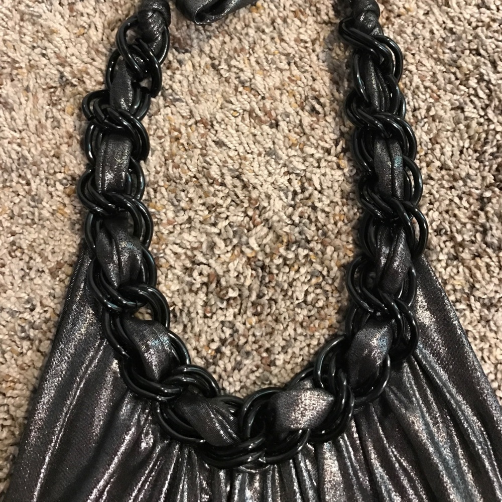 Elegant Black Chain Halter Dress